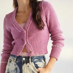 Pilcro | Anthropologie Yin | Yang Cropped Pink Heart Sweater